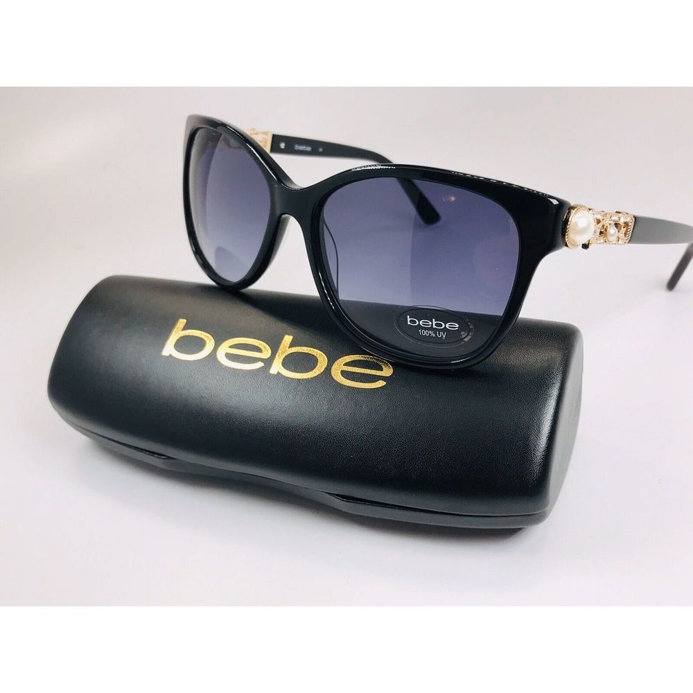 New BEBE BB7180 001 Jet Black SHOOT FOR THE STARS Sunglasses 56mm with Bebe Case